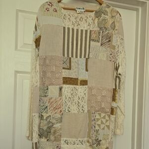 Surya Patchwork Lace Beaded Tunic in Neutral Florals